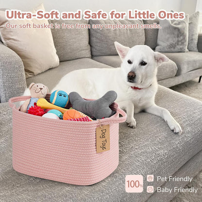 Woven Rope Storage Basket for Shelves, Rectangle, Pink