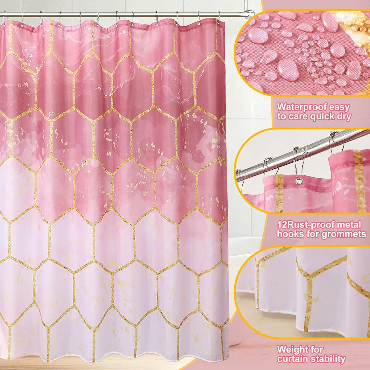25 Pcs Pink Bathroom Accessories Set with Shower Curtain, Rugs & Trash Can