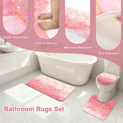 25 Pcs Pink Bathroom Accessories Set with Shower Curtain, Rugs & Trash Can