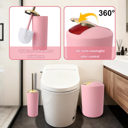 25 Pcs Pink Bathroom Accessories Set with Shower Curtain, Rugs & Trash Can