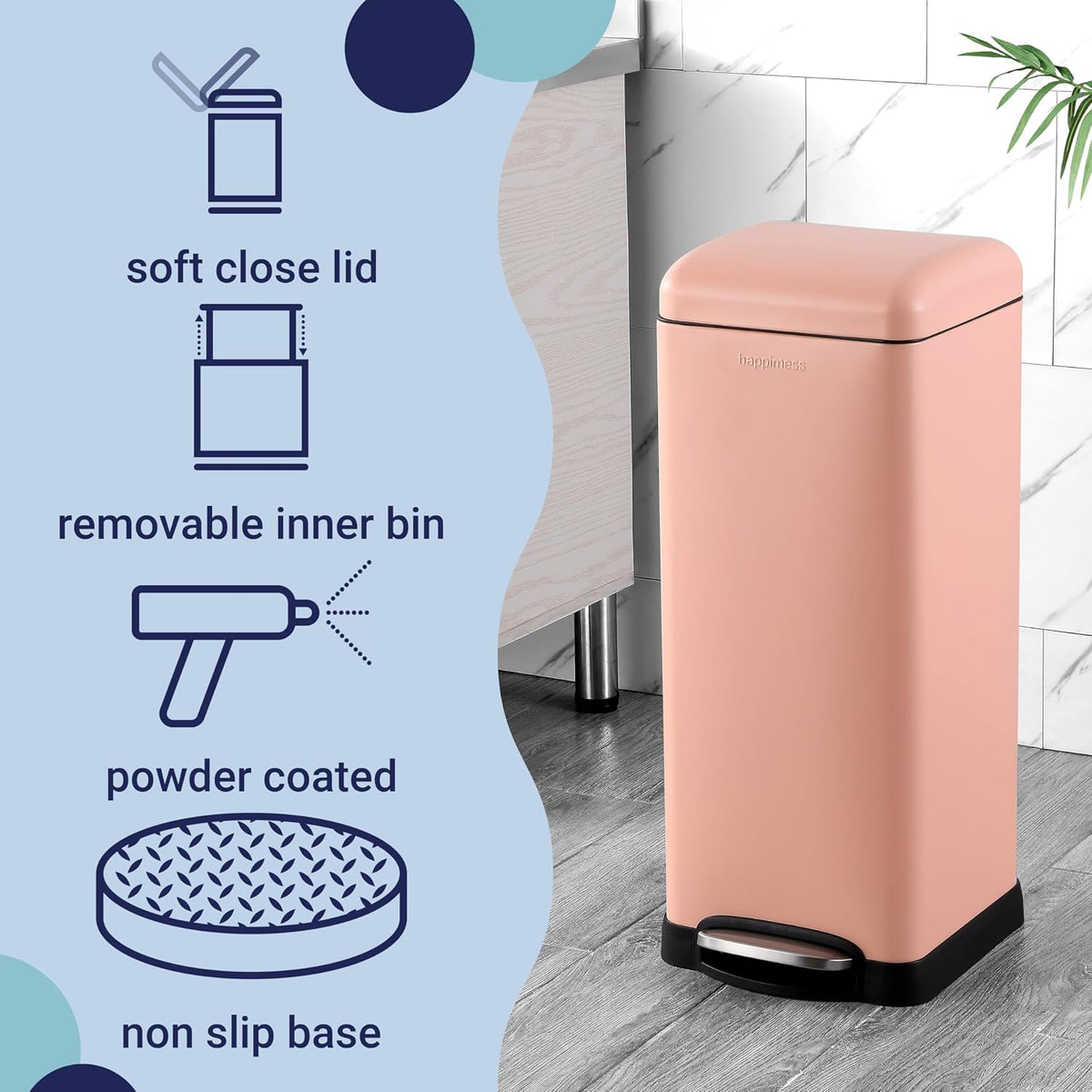 Betty 8 Gal Step Trash Can Soft-Close Lid, Flamingo Pink