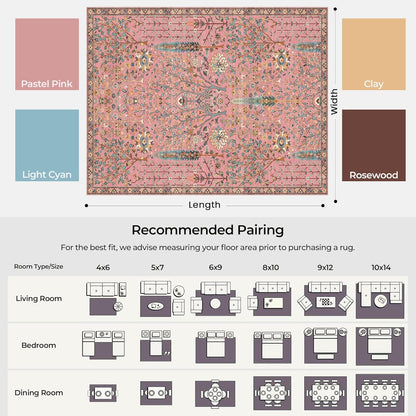 8x10 Vintage Floral Botanical Washable Printed Area Rug Rosette Pink