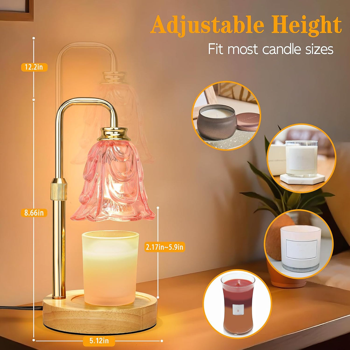 Pink Flower Candle Warmer Lamp with Timer, Birthday Gifts for Women