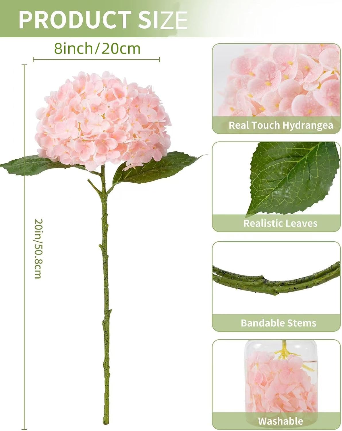 3Pcs Large Hydrangea Artificial Flowers Pink