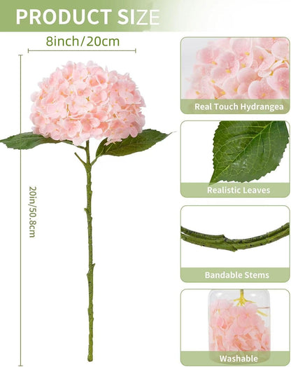 3Pcs Large Hydrangea Artificial Flowers Pink