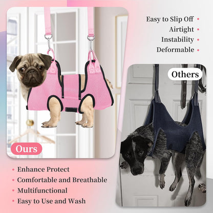 PatiencET Dog Grooming Hammock, Pet Grooming Hammock for Cats & Dogs with Security Strap, Dog Sling for Nail Trimming with Nail Clippers/Trimmer, Nail File, Pet Comb(Pink S)