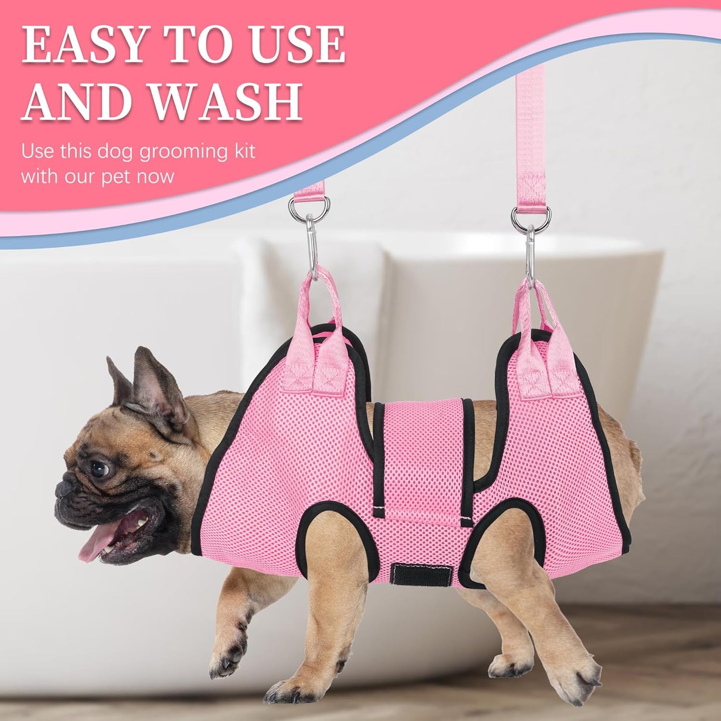 PatiencET Dog Grooming Hammock, Pet Grooming Hammock for Cats & Dogs with Security Strap, Dog Sling for Nail Trimming with Nail Clippers/Trimmer, Nail File, Pet Comb(Pink S)