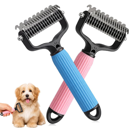 Double Sided Dematting Comb for Cats & Dogs, Undercoat Rake, Pet Grooming Brush for Long Hair, Deshedding Dog Brush Removes Tangles Knots and Loose Fur, Grooming Tool for Thick Coats (2PCS-A)