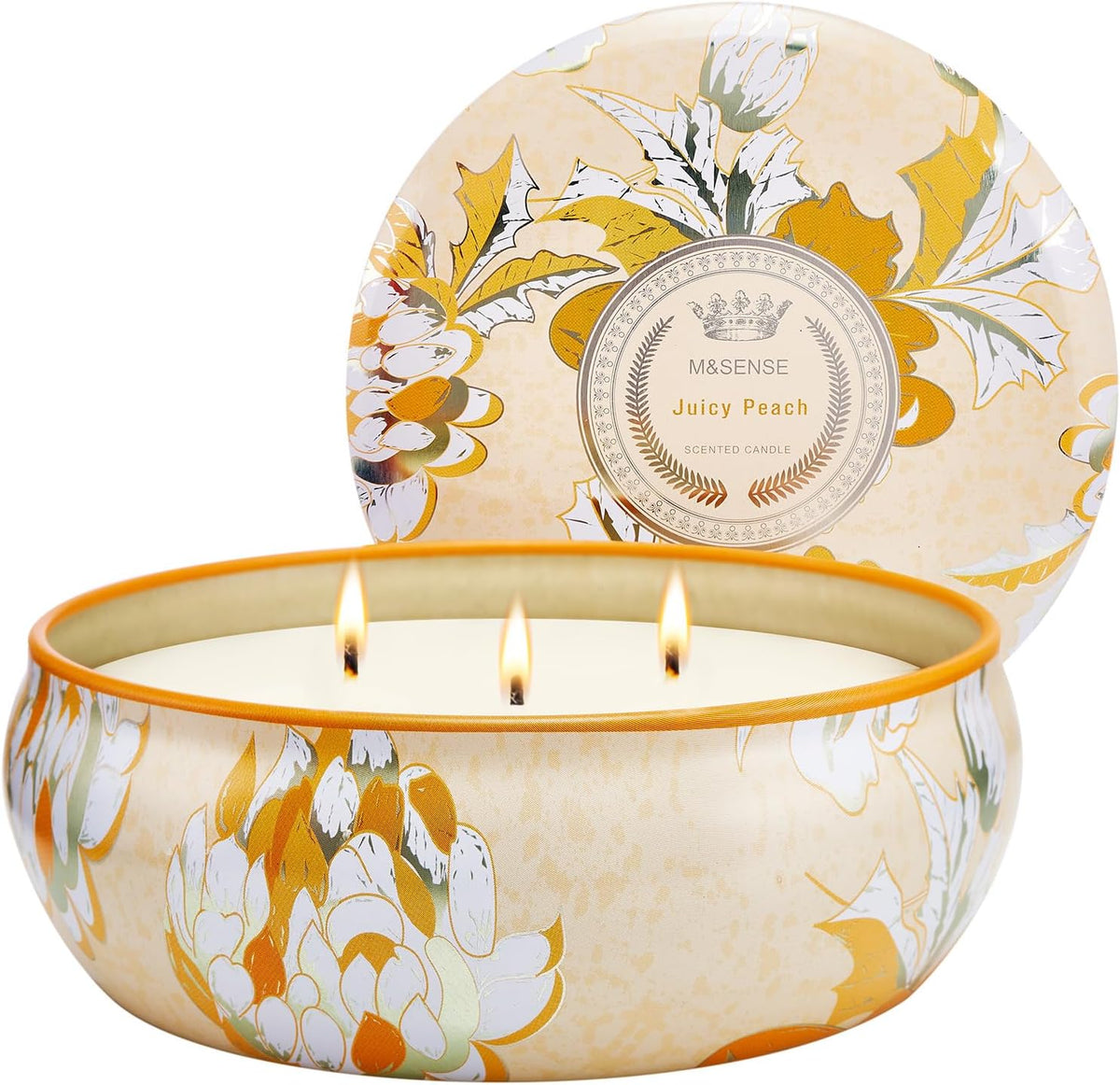 Peach Scented Soy Candles, 3 Wick for Home Scented, 12 oz