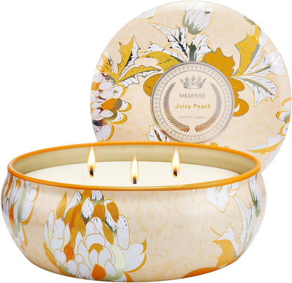 Peach Scented Soy Candles, 3 Wick for Home Scented, 12 oz