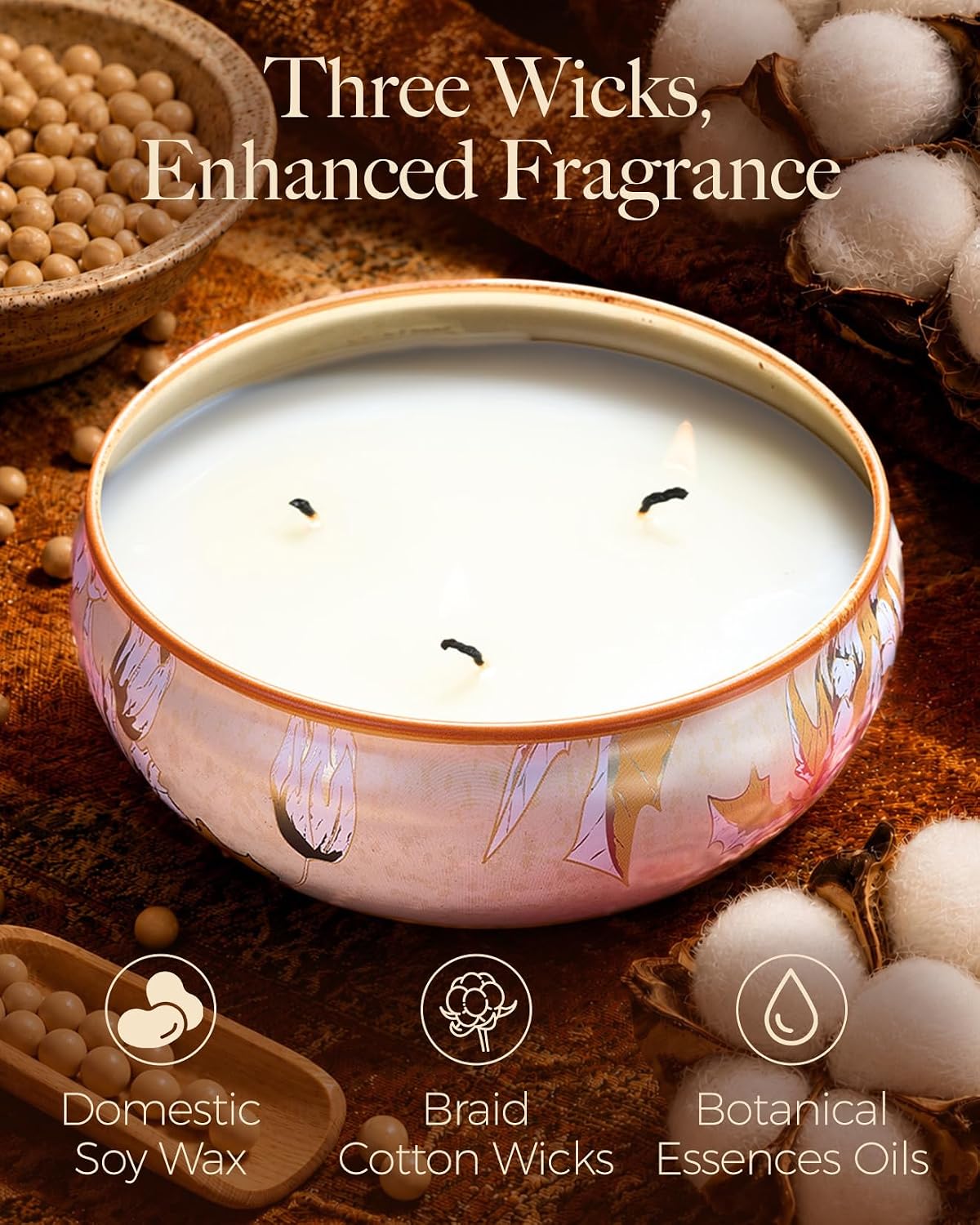Peach Scented Soy Candles, 3 Wick for Home Scented, 12 oz