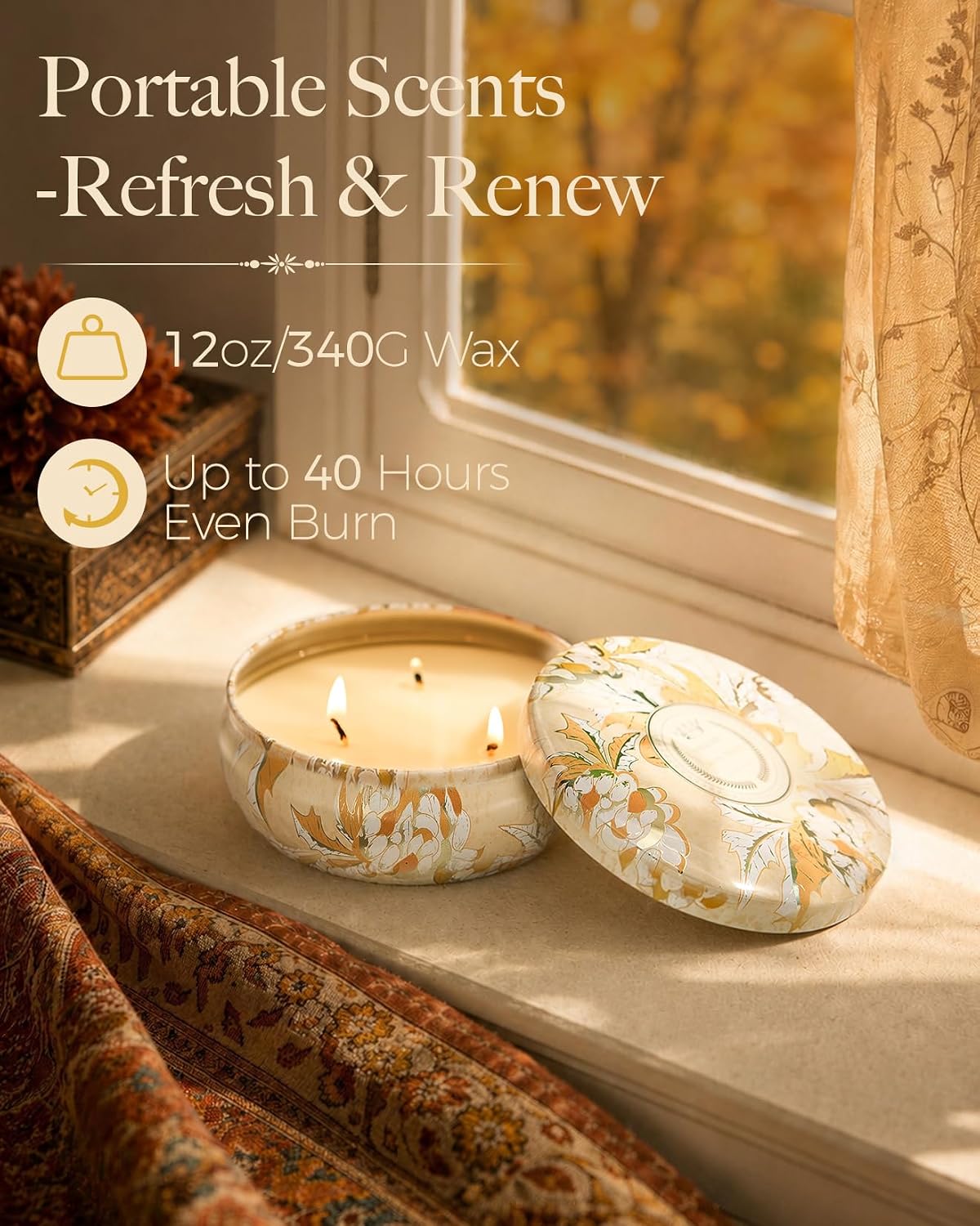 Peach Scented Soy Candles, 3 Wick for Home Scented, 12 oz