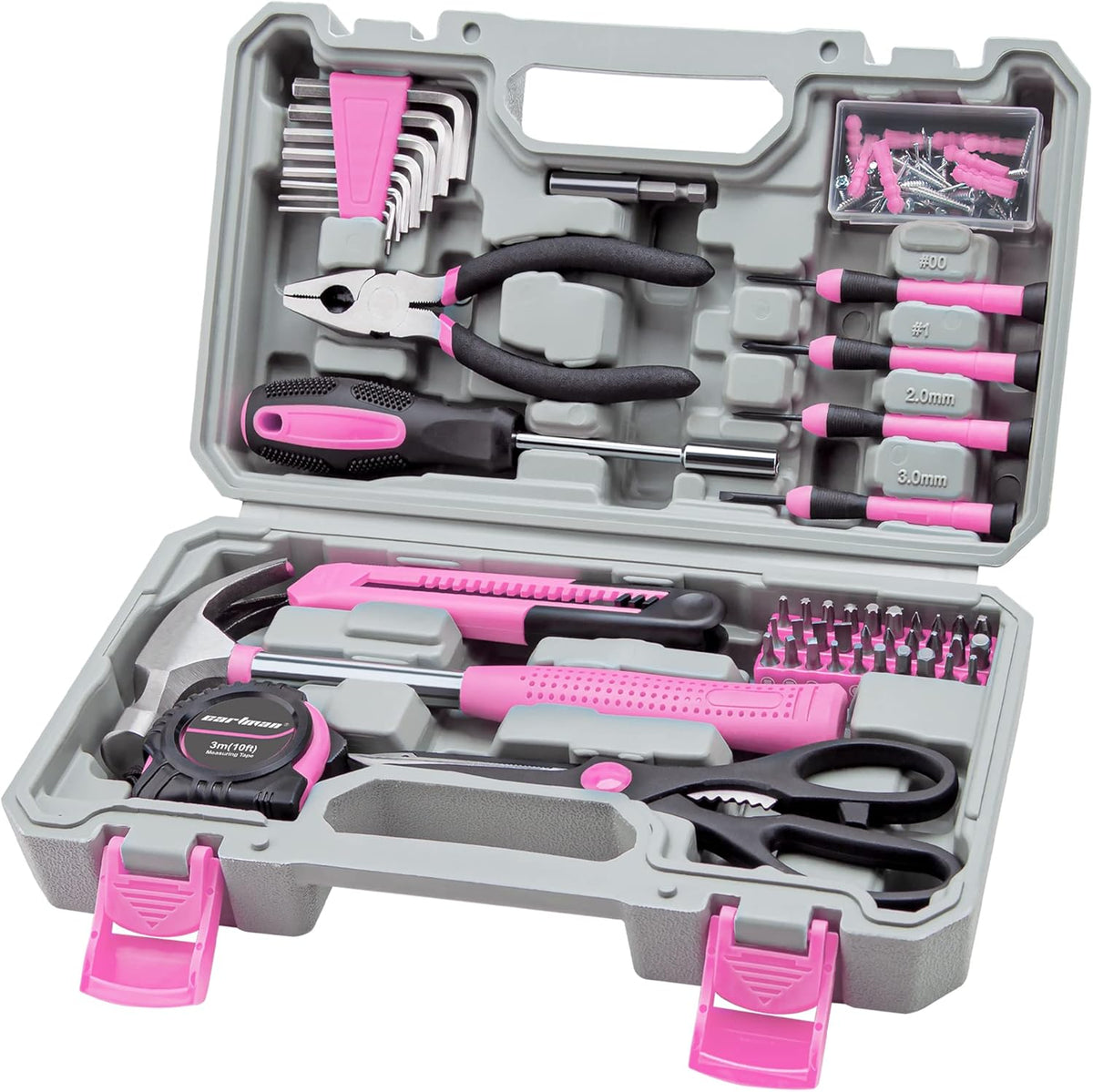 Complete Household Tool Set, Pink Hand Kit With Storage Case