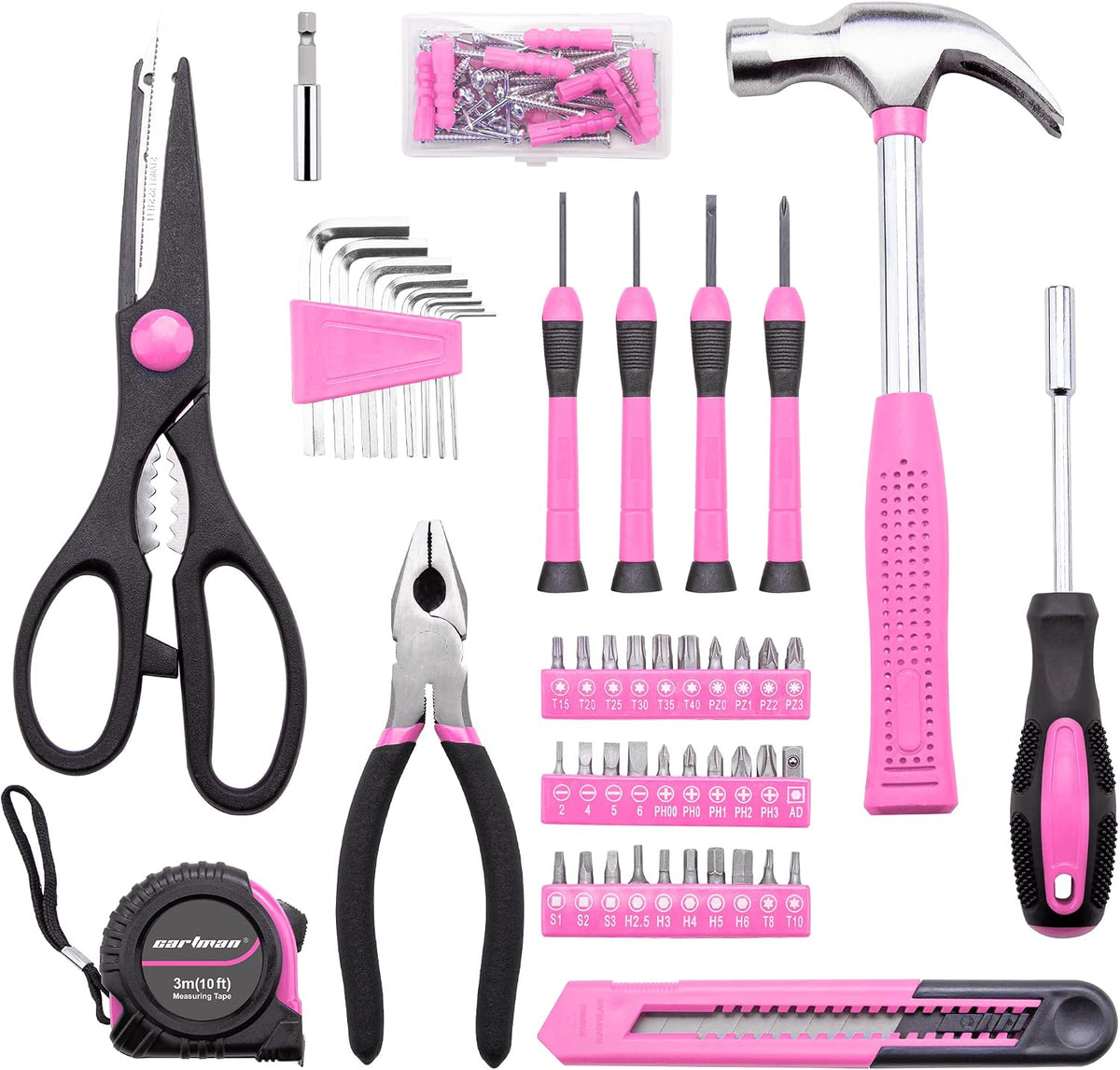 Complete Household Tool Set, Pink Hand Kit With Storage Case