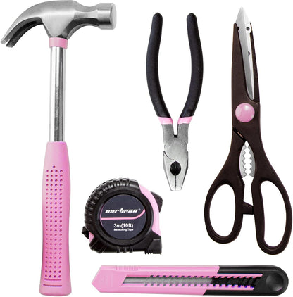 Complete Household Tool Set, Pink Hand Kit With Storage Case
