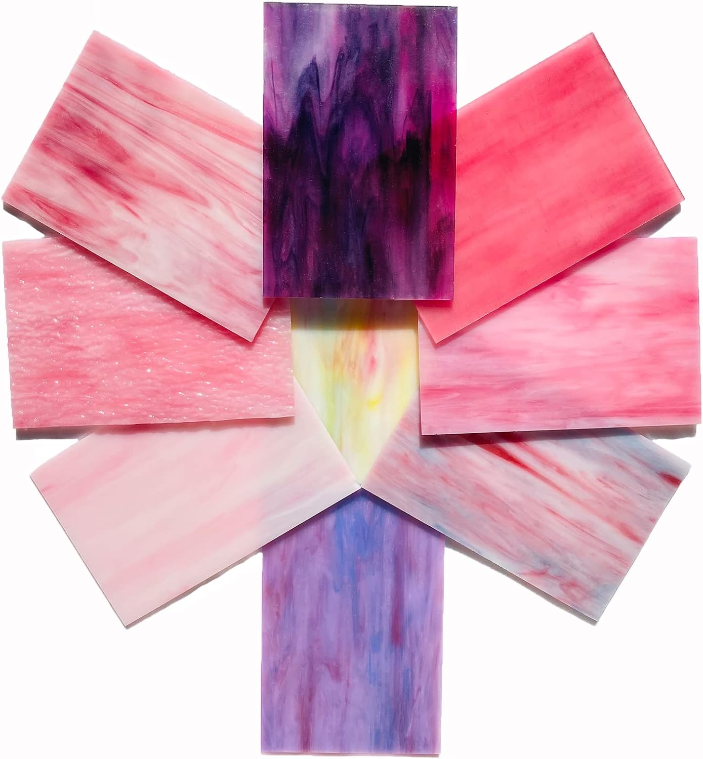 9 Sheets Stained Glass Sheet Pink and Purple Collection, 4 x 6 inch Stained Glass Supplies Mosaic Tiles for Crafts, Pink Purple Colors for Glass Hobbyists Projects and Arts