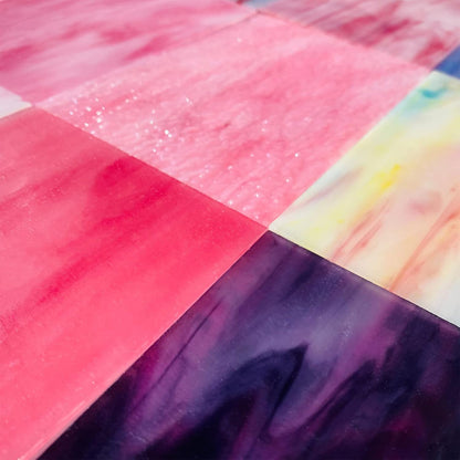 9 Sheets Stained Glass Sheet Pink and Purple Collection, 4 x 6 inch Stained Glass Supplies Mosaic Tiles for Crafts, Pink Purple Colors for Glass Hobbyists Projects and Arts