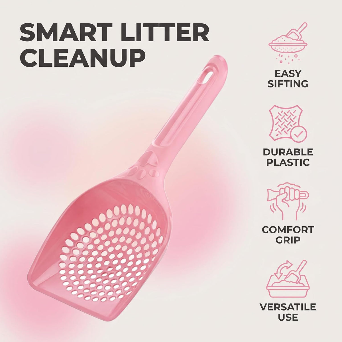 Pink Plastic Cat Litter Scoop Pet Care Sand Waste Scooper Shovel Hollow Cleaning Tool Pet Supplies Easy to Clean Cat Litter Scoops