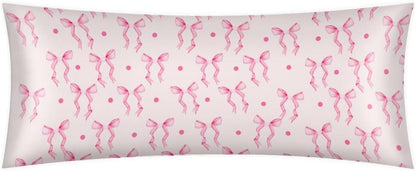 Pink Bow Ribbon Satin Body Pillow Case with Zipper 21x54 inch, Valentine‘s Day Decorative Throw Pillows Covers for Car, Room Throw Pillow Cases, Soft Breathable Pillowcases for Hair and Skin