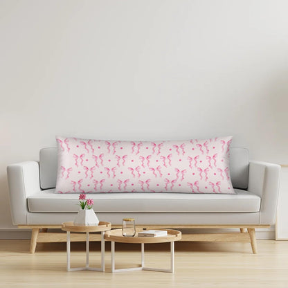 Pink Bow Ribbon Satin Body Pillow Case with Zipper 21x54 inch, Valentine‘s Day Decorative Throw Pillows Covers for Car, Room Throw Pillow Cases, Soft Breathable Pillowcases for Hair and Skin