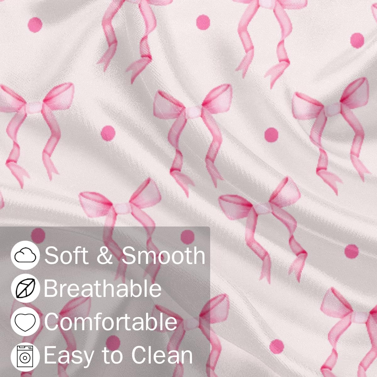 Pink Bow Ribbon Satin Body Pillow Case with Zipper 21x54 inch, Valentine‘s Day Decorative Throw Pillows Covers for Car, Room Throw Pillow Cases, Soft Breathable Pillowcases for Hair and Skin