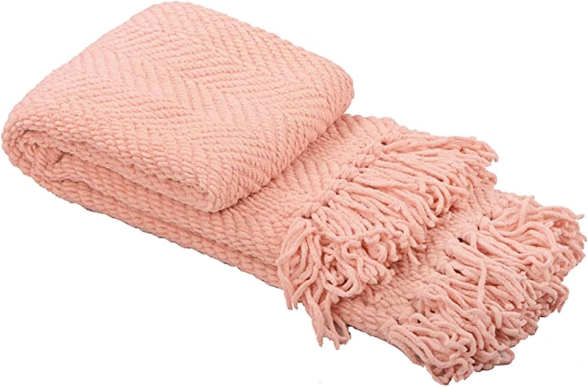 Pink Throw Blanket Knitted Tweed Throw 50'' x 60'', Peach Melba, Super Soft Cozy Warm Comfortable Breathable Throw for Living Room Chair Couch Bed Sofa Bedroom Home Décor
