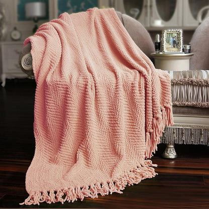 Pink Throw Blanket Knitted Tweed Throw 50'' x 60'', Peach Melba, Super Soft Cozy Warm Comfortable Breathable Throw for Living Room Chair Couch Bed Sofa Bedroom Home Décor
