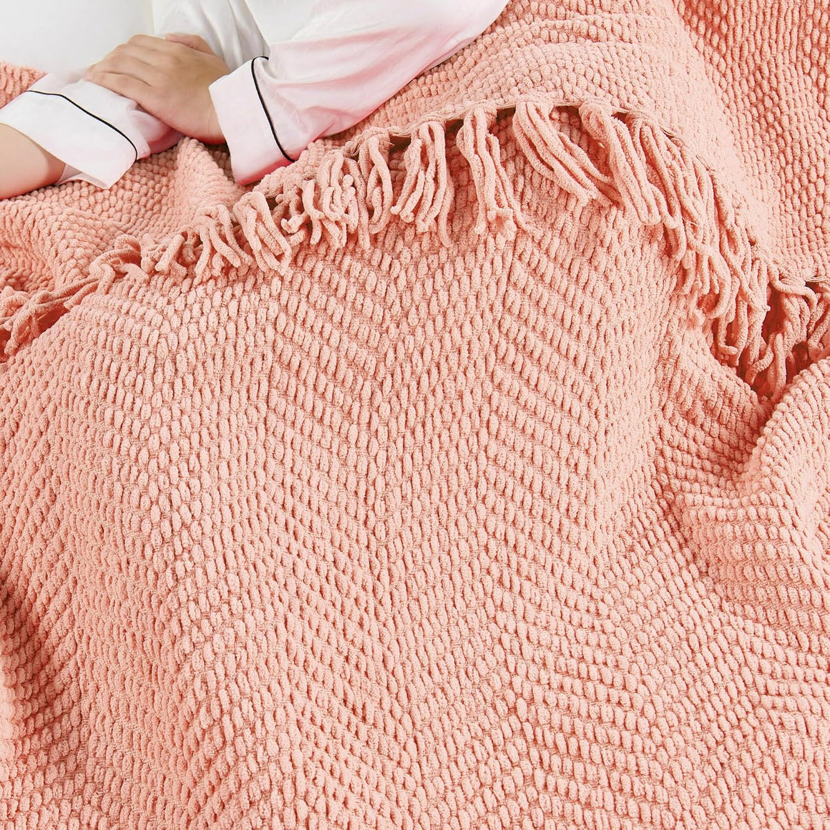 Pink Throw Blanket Knitted Tweed Throw 50'' x 60'', Peach Melba, Super Soft Cozy Warm Comfortable Breathable Throw for Living Room Chair Couch Bed Sofa Bedroom Home Décor