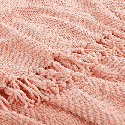 Pink Throw Blanket Knitted Tweed Throw 50'' x 60'', Peach Melba, Super Soft Cozy Warm Comfortable Breathable Throw for Living Room Chair Couch Bed Sofa Bedroom Home Décor