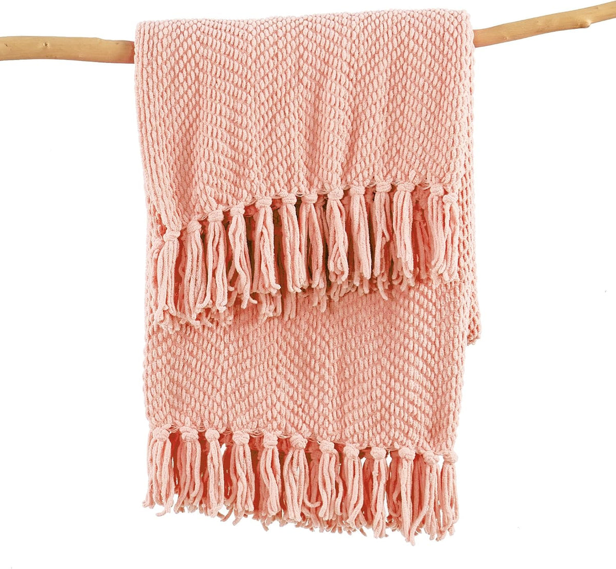 Pink Throw Blanket Knitted Tweed Throw 50'' x 60'', Peach Melba, Super Soft Cozy Warm Comfortable Breathable Throw for Living Room Chair Couch Bed Sofa Bedroom Home Décor