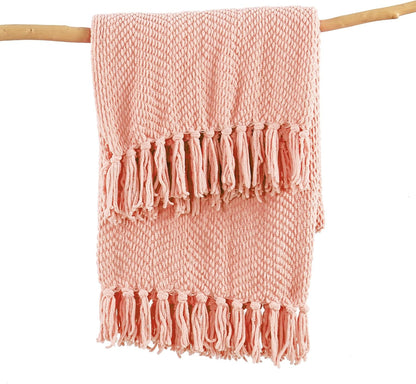 Pink Throw Blanket Knitted Tweed Throw 50'' x 60'', Peach Melba, Super Soft Cozy Warm Comfortable Breathable Throw for Living Room Chair Couch Bed Sofa Bedroom Home Décor