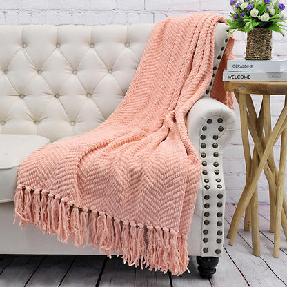 Pink Throw Blanket Knitted Tweed Throw 50'' x 60'', Peach Melba, Super Soft Cozy Warm Comfortable Breathable Throw for Living Room Chair Couch Bed Sofa Bedroom Home Décor