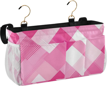 Light Pink Checkered Plaid Bedside Caddy Bedside Organizer Bedside Storage Caddy College Dorm Bed Accessories