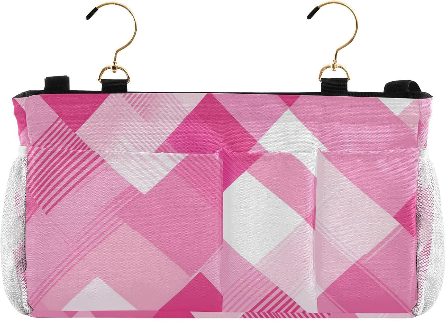 Light Pink Checkered Plaid Bedside Caddy Bedside Organizer Bedside Storage Caddy College Dorm Bed Accessories