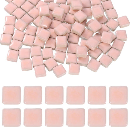 9mm Square Mosaic Tiles, 300g Ceramic Mosaic Pieces Glazed Porcelain Tiles Bulk for Vase Flower Pots Aquarium Decor Garden Project DIY Art Craft, Pink