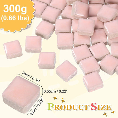 9mm Square Mosaic Tiles, 300g Ceramic Mosaic Pieces Glazed Porcelain Tiles Bulk for Vase Flower Pots Aquarium Decor Garden Project DIY Art Craft, Pink