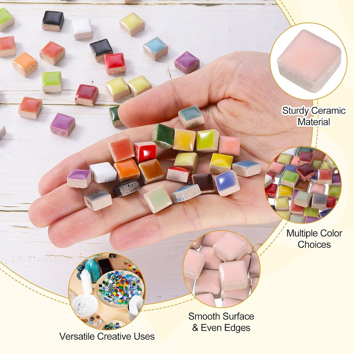 9mm Square Mosaic Tiles, 300g Ceramic Mosaic Pieces Glazed Porcelain Tiles Bulk for Vase Flower Pots Aquarium Decor Garden Project DIY Art Craft, Pink