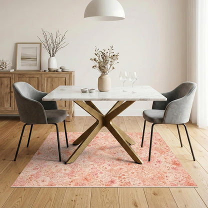 5'x7' Washable Flatwoven Rug, Peach Bohemian Floral Stain Resistant Area Rug for Guest Room, Lounge, Apartment, Non-Slip Low Profile Floor Covering | Ref:2218071