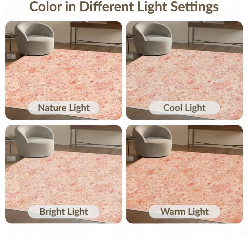 5'x7' Washable Flatwoven Rug, Peach Bohemian Floral Stain Resistant Area Rug for Guest Room, Lounge, Apartment, Non-Slip Low Profile Floor Covering | Ref:2218071