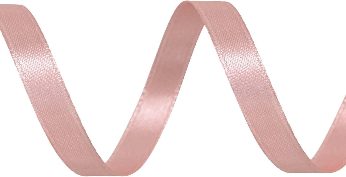 50 Yards Double Faced Peach Pink Satin Ribbon 1/4 inch Solid Ribbon for Gift Wrapping Crafts Wedding Decoration Bow