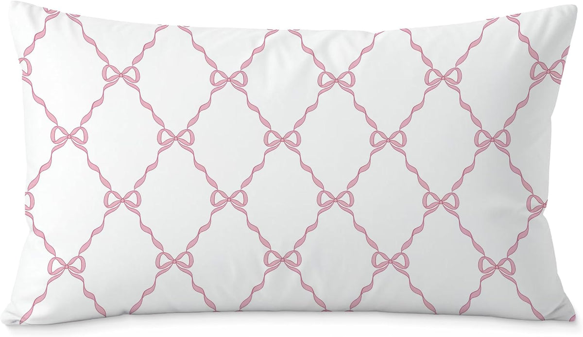 Pink Coquette Bow Pillow Covers 12x20, Preppy Bow Room Decor, Preppy Pink Pillow Covers, Girly Bedroom Dorm Decor, Coquette Stuff