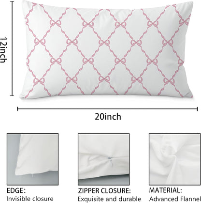 Pink Coquette Bow Pillow Covers 12x20, Preppy Bow Room Decor, Preppy Pink Pillow Covers, Girly Bedroom Dorm Decor, Coquette Stuff