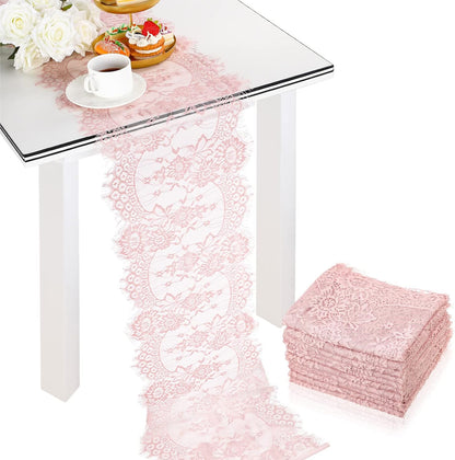 10 Pcs Lace Table Runner Floral, 14''x120'', Rose Pink