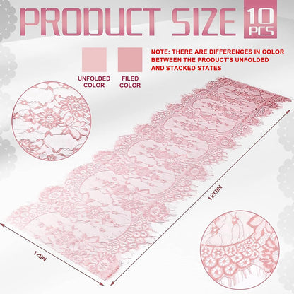 10 Pcs Lace Table Runner Floral, 14''x120'', Rose Pink