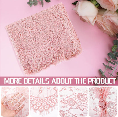10 Pcs Lace Table Runner Floral, 14''x120'', Rose Pink