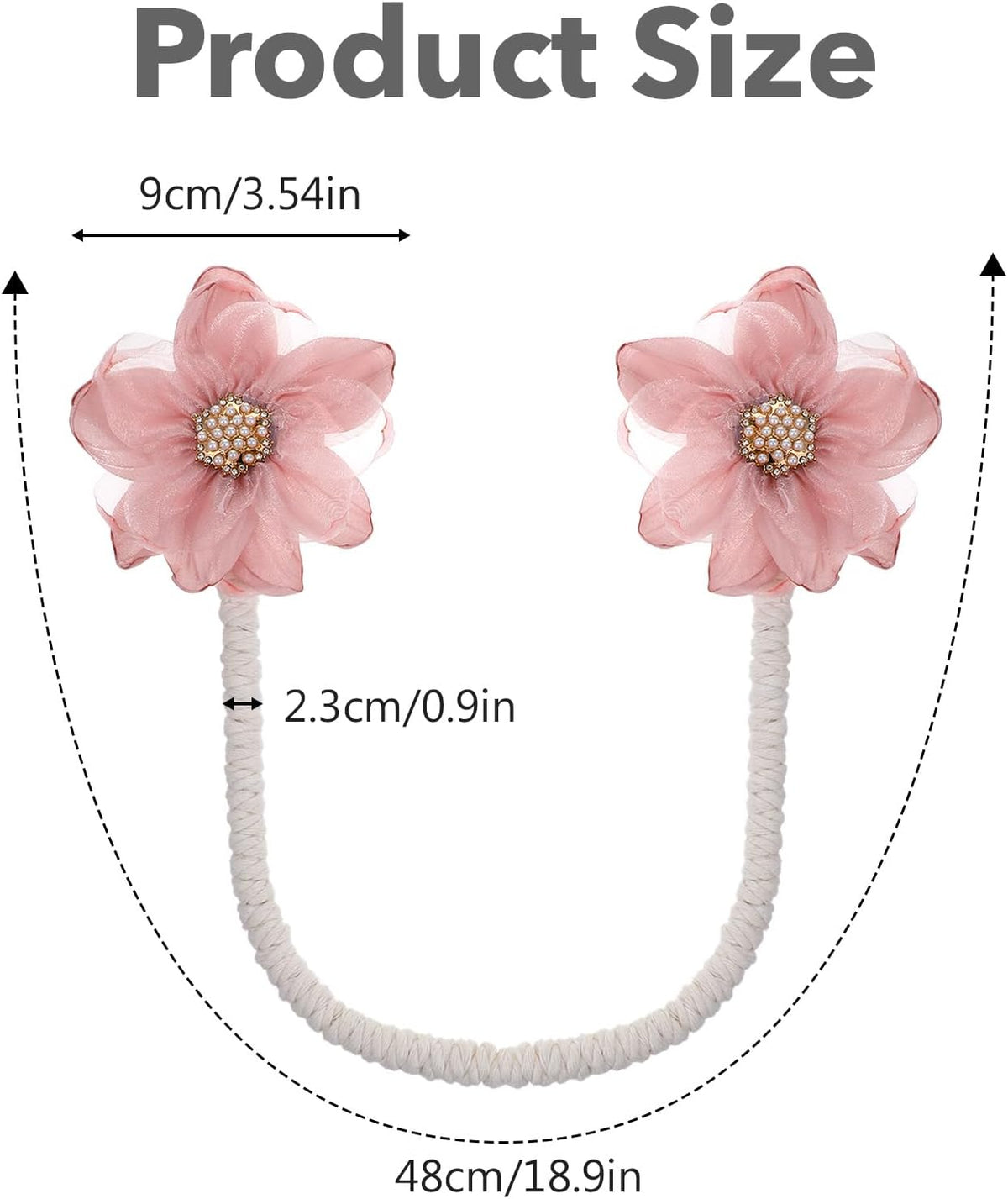 2PCS Pink Flower Curtain Holdback No Drill Premium Fabric