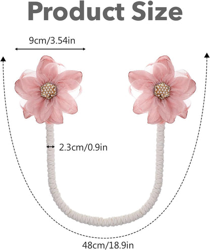 2PCS Pink Flower Curtain Holdback No Drill Premium Fabric