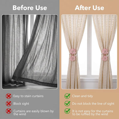 2PCS Pink Flower Curtain Holdback No Drill Premium Fabric