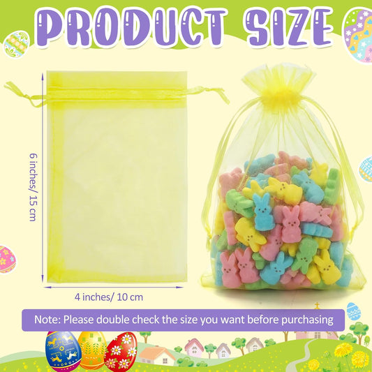 100 Pcs Pastel Drawstring Organza Bags 4x6 Inch Yellow Pink Green Mesh Bags Drawstring Gift Pouches Jewelry Candy Gift Pouches for Spring Festival Favors