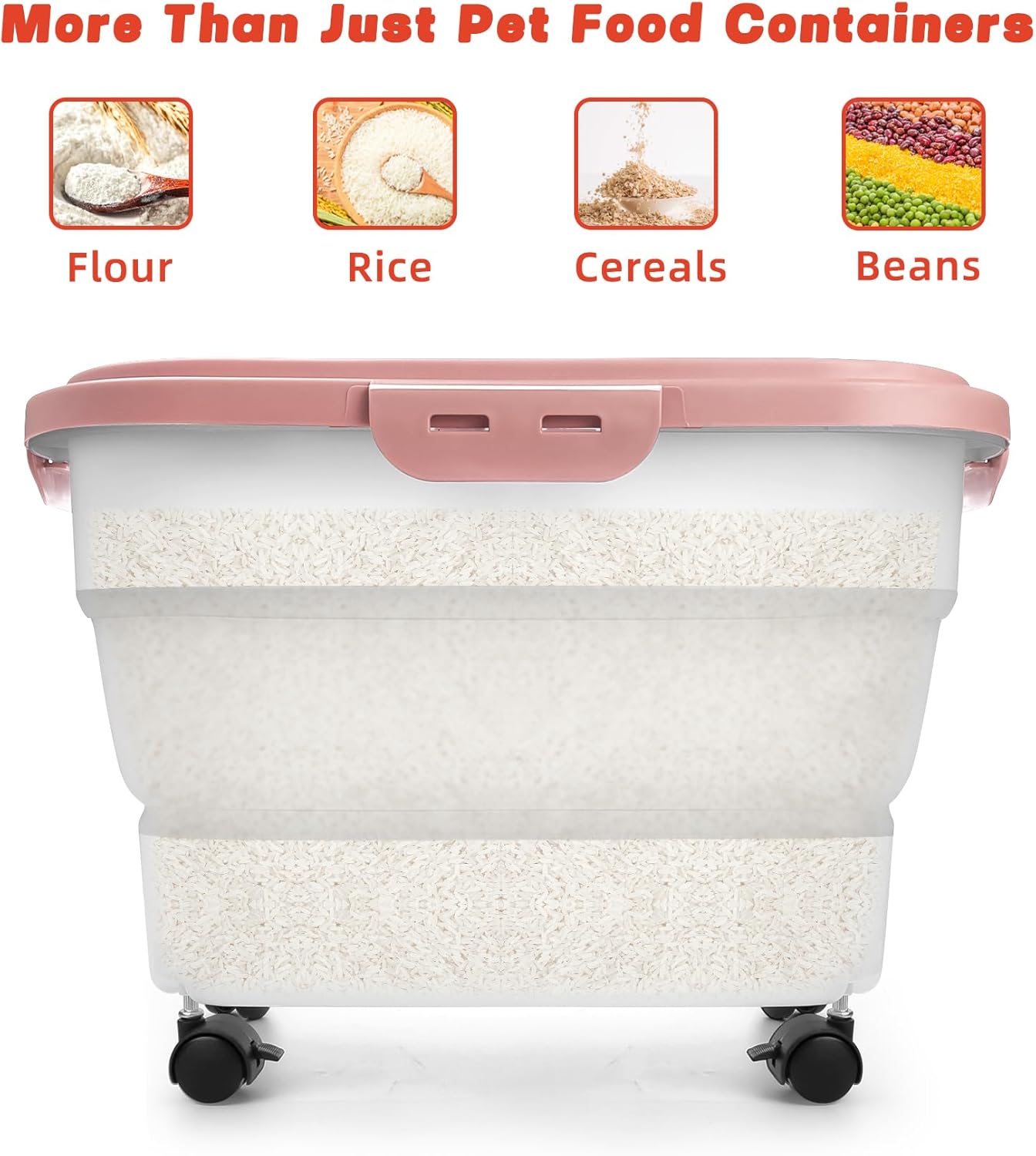 Airtight Pet Food Container, Collapsible Dog Food Storage Container 17-20 lb with Castors, Plastic Dog Food Bin with Pet Food Scoop & Measuring Cup for Dry Food Storage(red)